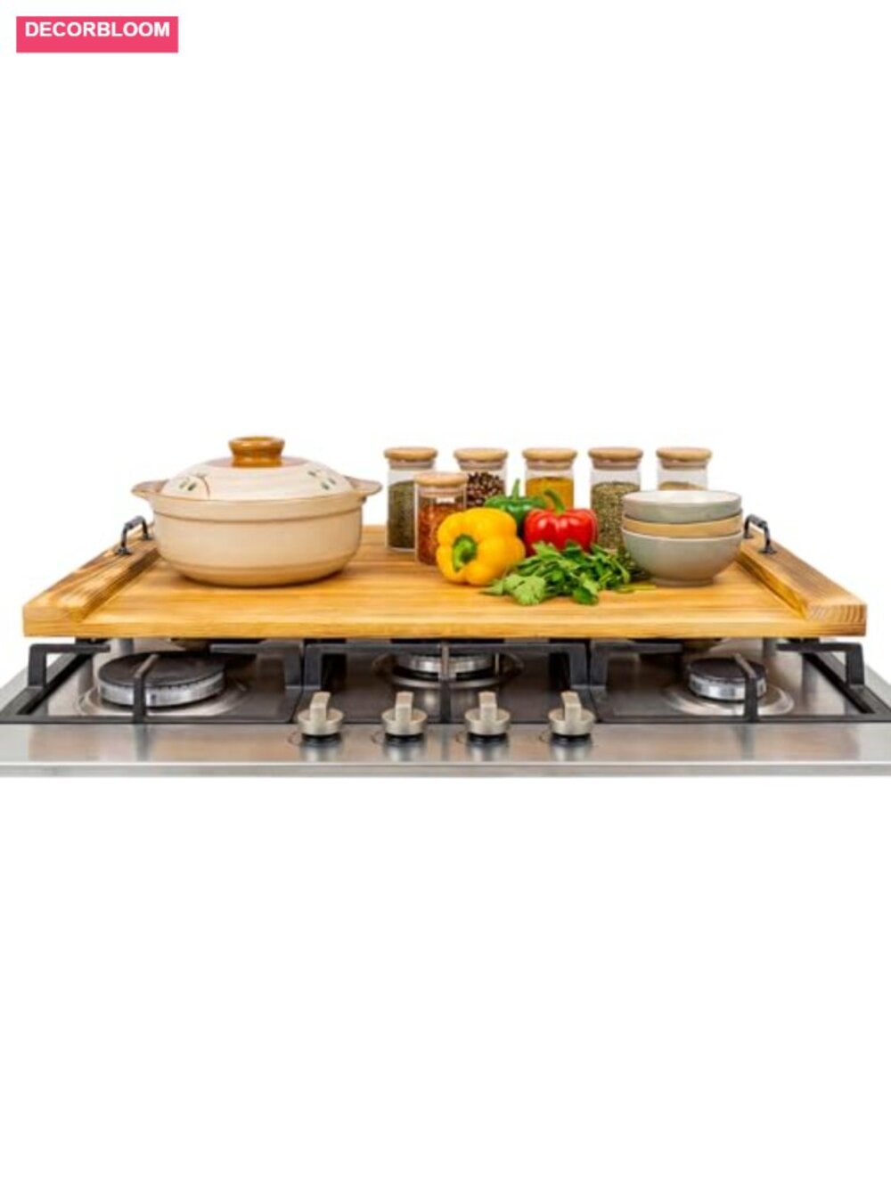 30x22 Wooden Noodle Board Stove Cover with Handles, Heavy-Duty Pine, for Gas &